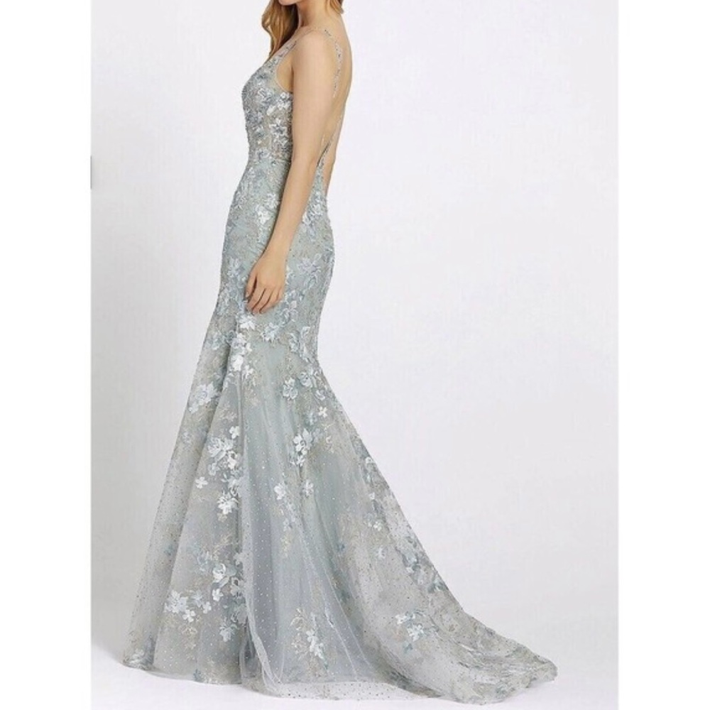 Mac Duggal 20206 Floral Embroidered Gown Mermaid Embellished in Sea Mist Size 12
